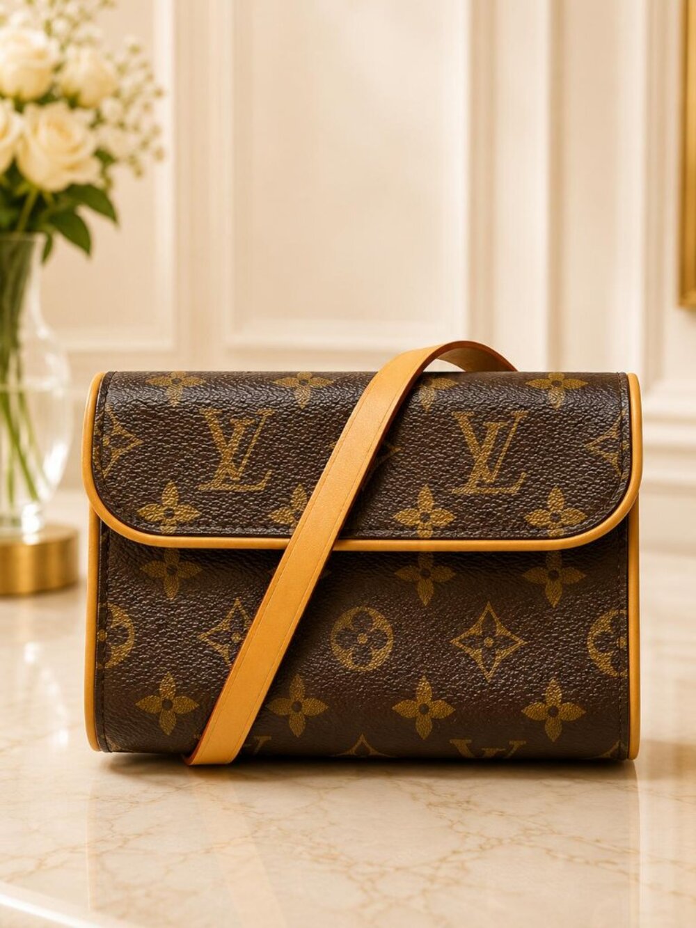Authentic Louis Vuitton Pochette Florentine Monogram Belt Bag Waist Pouch